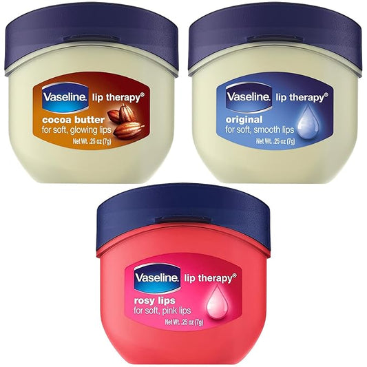 Vaseline Lip Therapy 0.25 Oz / 7g 3 Pack Bundle - Original, Rosy Lips & Cocoa Butter-VivaGrace Women