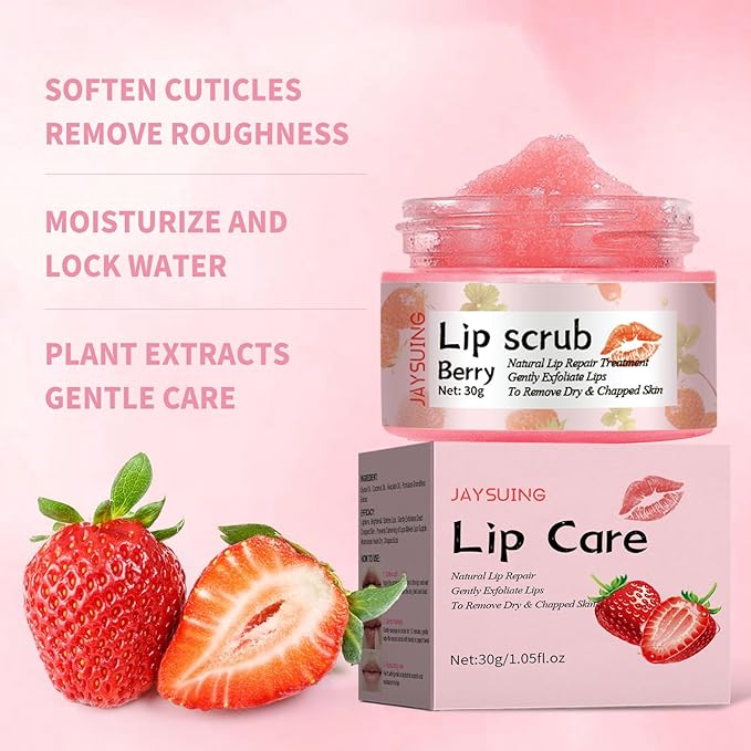 Lip Scrub, Natural Lip Scrub Exfoliator, 2Pcs Lip Exfoliator Lip Scrub for Dark Lips to Lighten,Repair Dry Lips,Chapped Lips (Berry)-VivaGrace Women