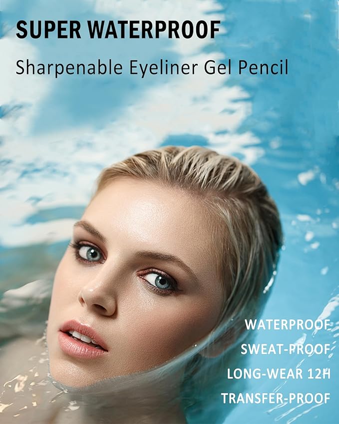 Green Eyeliner Pencil Gel, Sharpenable Multi-Use Colorful Eyeliner Waterline Waterproof Smudge-Proof Long Stay, High Pigmented Shimmer Cream Eye Liner Pen with Sharpener, Safe for Sensitive Eyes-08