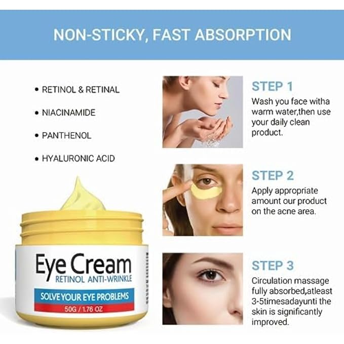 Retinol Eye Cream for Improving Dark Circles and Puffiness Under Eye Bags Under Eye Cream Reduce Aging Line Smoothing Wrinkles and Fine Lines Moisturizing Eye Cream Unisex 1.76OZ/50G-VivaGrace Women