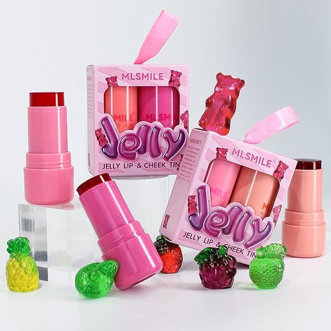 2 Pcs Milk Jelly Blush, Milk Cooling Water Jelly Tint, Vivid Color Water Jelly Tint Milk Blush, Sheer Eye Lip & Cheek Stick Stain, Long Wearing, Watercolor Finish Lip Gloss for Women, 03&04-VivaGrace Women
