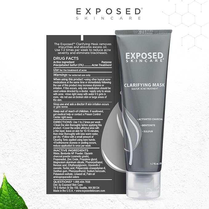 Exposed Skin Care Acne Treatment Kit - Includes Facial Cleanser, Clearing Tonic, Acne Treatment Serum, Clear Pore Serum, Clarifying Mask, Cloth - Natural Acne Solution for Face, All Ages & Skin Types-VivaGrace Women