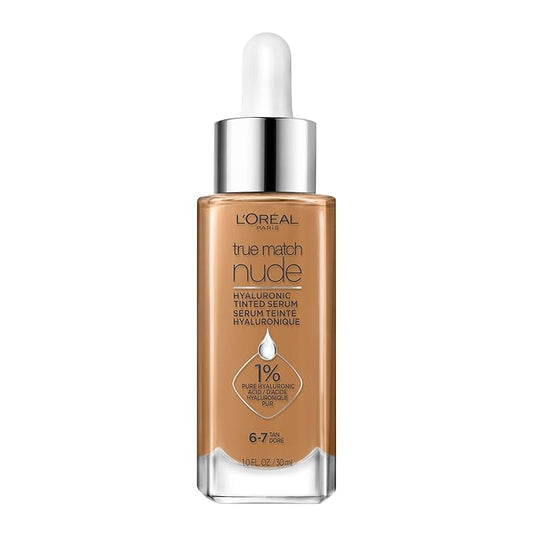 L'Oreal Paris True Match Nude Hyaluronic Tinted Serum Foundation with 1% Hyaluronic acid, Tan 6-7, 1 fl. oz.-VivaGrace Women