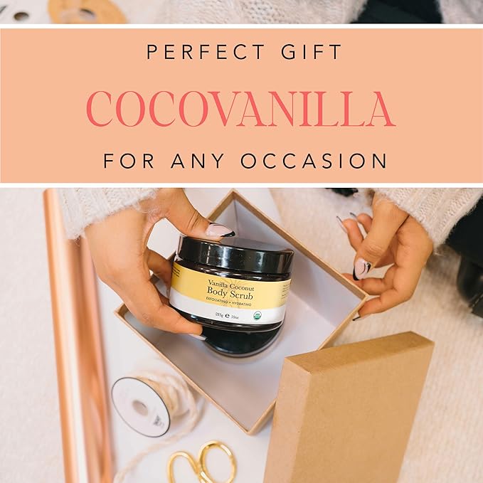 Organic Vanilla Coconut Body Scrub - USA Made Sugar Scrub with Natural Ingredients, Moisturizing Body & Foot Exfoliator for Dry and Sensitive Skin, Removes Dead Skin Cells & Reduces Ingrown Hair-VivaGrace Women