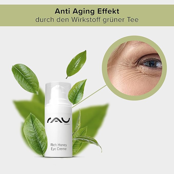 RAU Rich Honey Eye Cream (0.51 oz) - Rich anti-aging eye care with shea & cocoa butter, avocado oil, green tea, rose water & vitamin E - dry, sensitive & mature skin.-VivaGrace Women