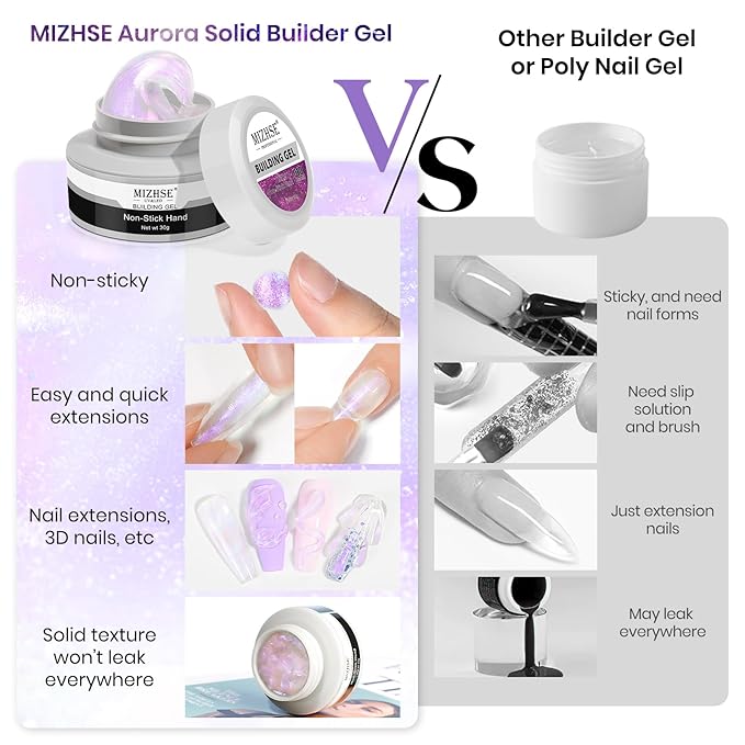 MIZHSE Solid Builder Gel for Nails - 30g/1oz Purple Mermaid Hard Gels for Nails 3D Gel with Dual Forms 3D Sculpting Pen Soak off U V Nail Builder Gels for Extension 3D Nail Art Women-VivaGrace Women