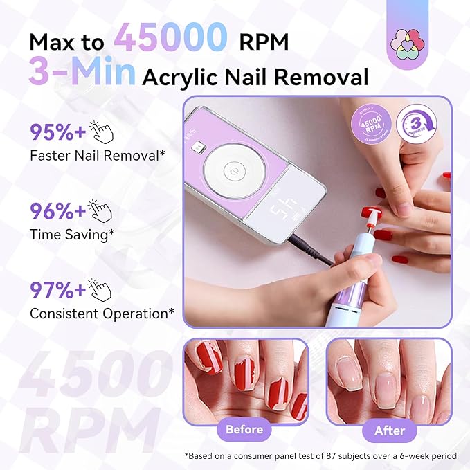 SAVILAND SSPro X-Drill Nail Drill Professional: 45000 RPM Quick Removal for Acrylic Nails Electric Nail File 3000 mAh Nail Drill Kit Portable EFile with Ceramic Bits Sanding Bands Nail Tech Salon-VivaGrace Women