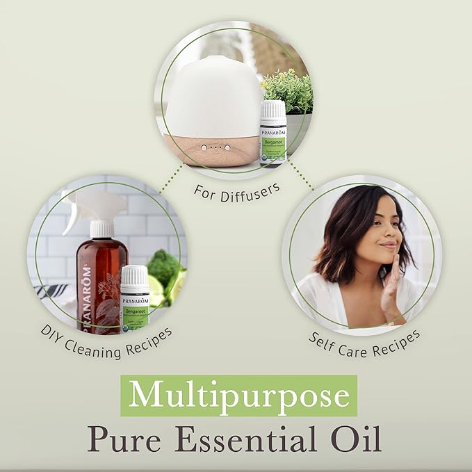 Pranarom USDA Certified Organic Bergamot Essential Oil (5ml), 100% Pure Undiluted Therapeutic Grade from Italy for Aromatherapy, Diffuser, Uplifting Scent, Immune Support, Relaxation, Sleep-VivaGrace Women