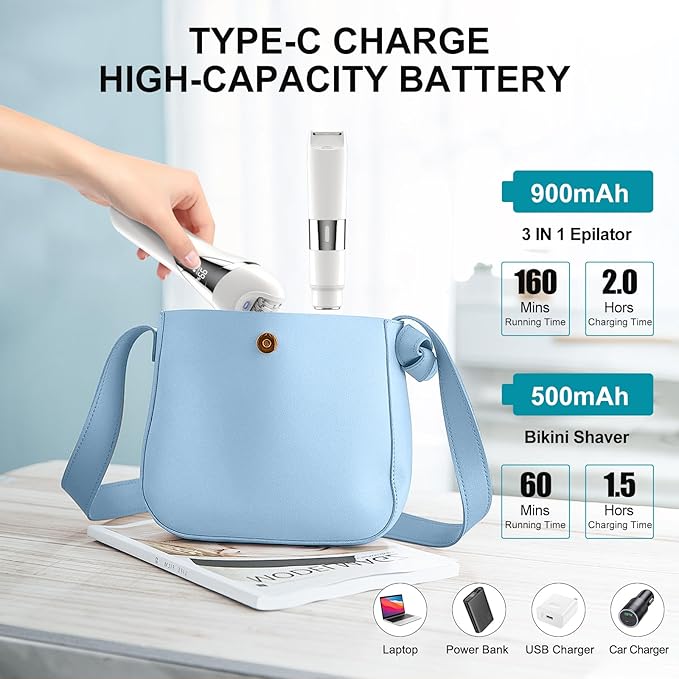 Electric Bikini Epilator for Women, 5 in 1 Hair Removal for Face, Chin, Arm, Leg, Armpit, Bikini Trimmer, IPX6 Waterproof, USB Rechargeable, Wet & Dry Lady Shaver,2 Speeds & 5 Cutter Heads-VivaGrace Women