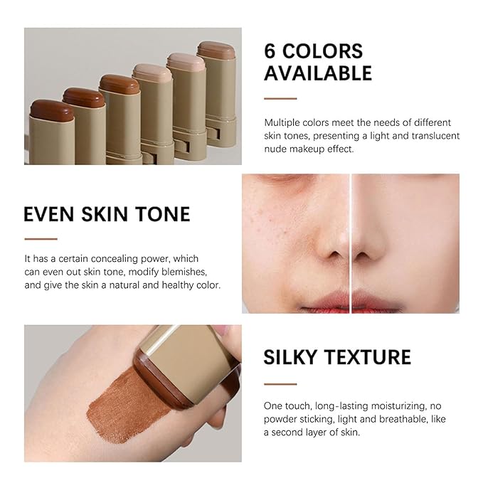 Multi-Use Foundation Stick Beauty Balm Serum Boosted Skin Tint, On-The-Go Tinted Solid Serum, Lightweight and Buildable Creamy Skin Tint Stick Makeup, Natural Finish(03#)-VivaGrace Women