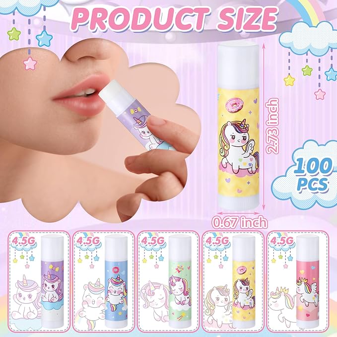 100 Pcs Unicorn Party Favors Lip Balms Bulk for Kids Birthday Party Moisturizing Lip Balm for Unicorn Themed Celebration Gifts Lip Care Products for Classroom Rewards Favor Party Supplies-VivaGrace Women