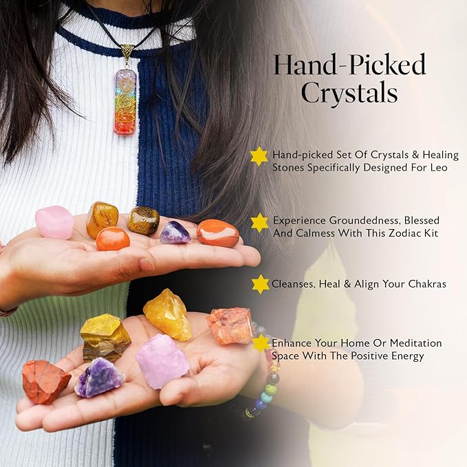 NARIBABU Leo Crystal Gift - Zodiac Crystals - Healing Crystal Pendant & Bracelet - Leo Horoscope Gifts - Zodiac Crystals for Beginners - Good Luck Birthstones Crystal Kit-VivaGrace Women