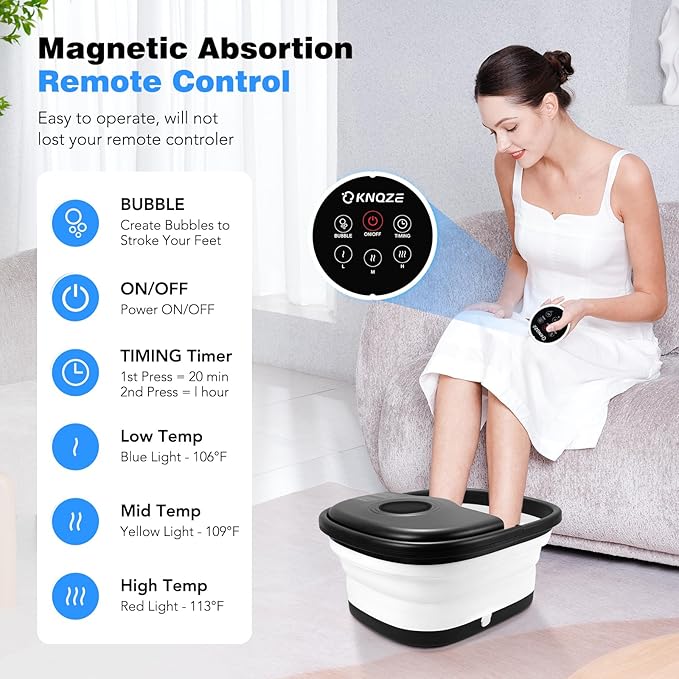 Collapsible Foot Spa Bath with Heat, Remote Control, Temperature Control, Bubbles, Pumice Stone, Red Light, Timer, 16 Massage Roller Pedicure Foot Spa Foot Soaker for Soothe & Relax Tired Feet-VivaGrace Women