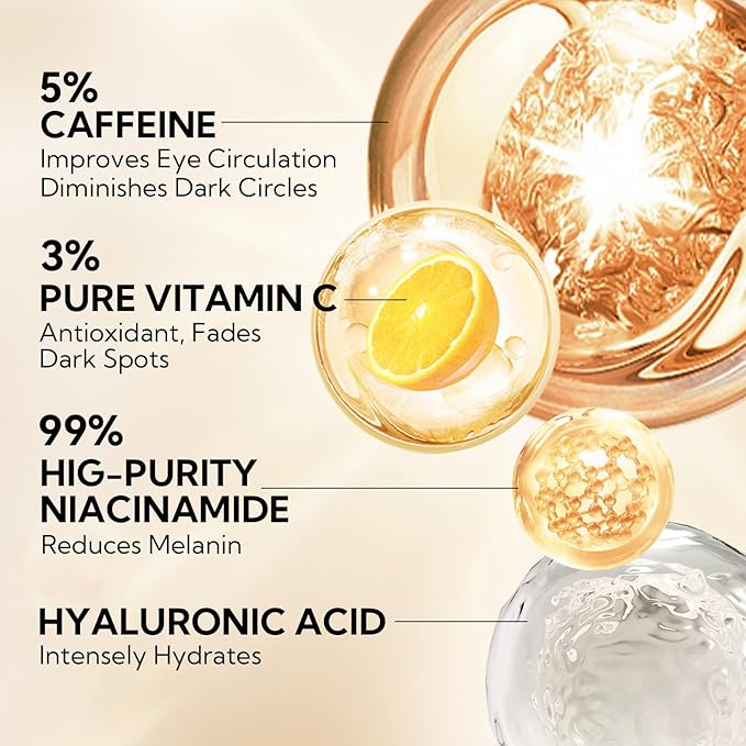 Vitamin C Under Eye Patches(30 Pairs) -Cooling Eye Masks for Dark Circles, with Caffeine Niacinamide Hydra-Gel Collagen, Puffy Eyes & Eye Bags Treatment, Fine Lines & Wrinkles Reduce, Anti-Aging-VivaGrace Women