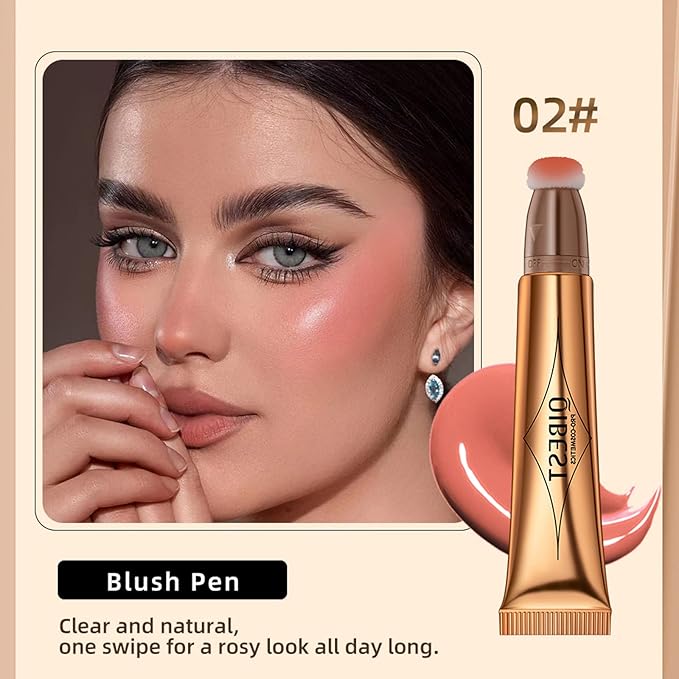 Blush Beauty Wand, Liquid Face Blush with Cushion Applicator, Silky Smooth Cream Blush Stick Natural Matte Finish, Lightweight Blendable Blush Stick Makeup for Cheek Lip eye, Cruelty-free（Peach Pink）-VivaGrace Women