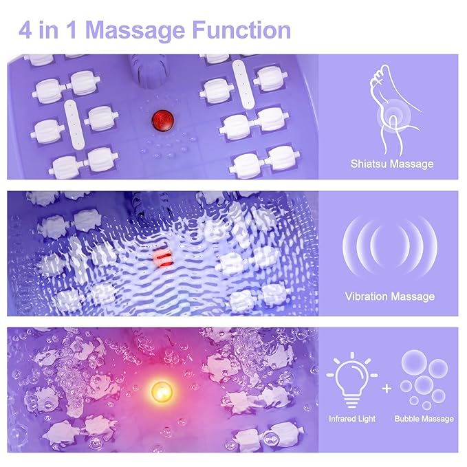 Foot Spa Bath Massager with Heat Bubbles and Vibration Massage and Jets, 16 OZ Calming Lavender Foot Soak Epsom Salt, MoodRelish Foot Soaker With Red Light, 22 Massage Rollers, Adjustable Temp -Purple-VivaGrace Women