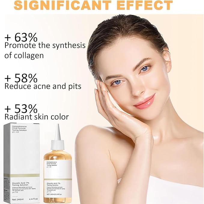 Glycolic Acid Toning Solution, Glycolic Acid 7% Toner, Glycolic Sour 7% Toning, KeepThe Skin Moist, Exfoliating Serum for Face, Facial Exfoliation Astringe Pores (240ML/8.0 Fl Oz)-VivaGrace Women