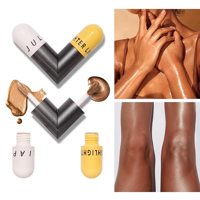 AKARY Liquid Highlighter Makeup for Face Body, Contour Foundation Illuminator Boom Stick, Highlighting Shade Longwear Shimmer Glow Makeup, Valentine's Day gift (01 Pearlescent White + Warm Brown)-VivaGrace Women