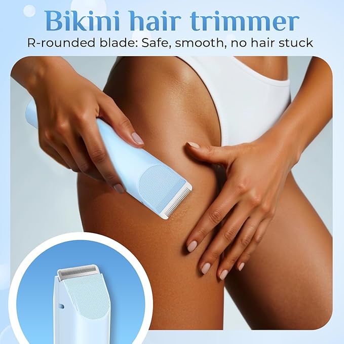 2025 New 2-in-1 Electric Bikini Trimmer for Women - Dual Head Electric Razor,Waterproof Painless Bikini Shaver, Pubic Hair Trimmer for Private Area & Body Hair, Blue-VivaGrace Women