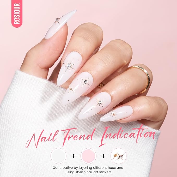 Jelly Gel Nail Polish Kit with U V Light, Hema-Free Milky Jelly White Pink Nude Orange Gel Polish Set with Base & Top Coat Chrome Nail Powder, 4 Colors Mini Salon Nail Art Starter Gift for Women Girl-VivaGrace Women