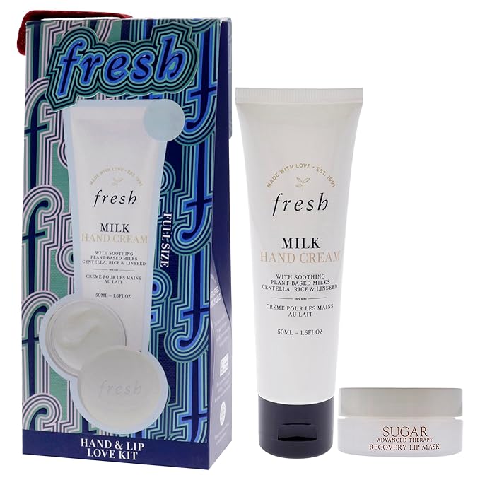 Fresh Hand And Lip Love Kit for Women - 2 Pc 1.6oz Milk Intensive Hand Cream, 0.3oz Sugar Recovery Lip Mask Advanced Therapy-VivaGrace Women