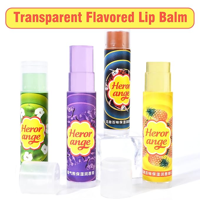 Flavored Lip Balm Set, 4 Scents- Pineapple Green Apple Purple Grapes Lip Balm and Pop Flavor Lip Balm Moisturizer,Transparent Hydrate Multi Flavor Chapstick Balm Bulk,Smooth Lip Lines Lip Care-VivaGrace Women