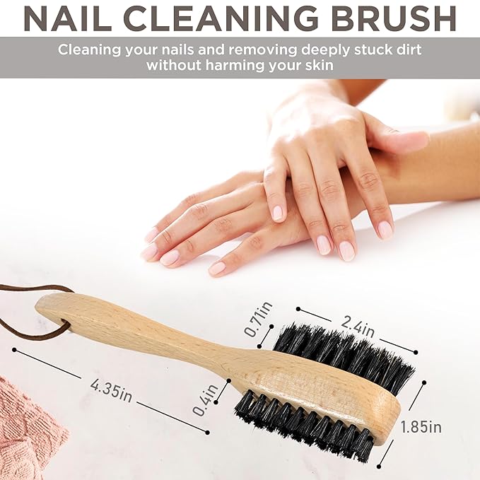 Takavu Nail Brush Black Boar Bristles, Natural Wood Handle, Nail Cleaning Brush for Scrubbing Fingernail Toenail Hand Feet, Dual Sided for Regular Manicure Nail Care Hygiene-VivaGrace Women