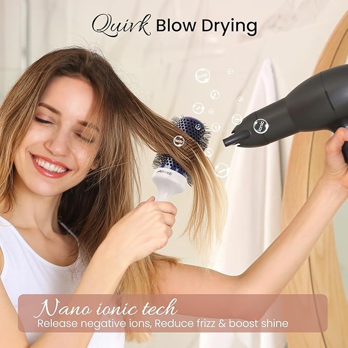 AIMIKE Nano Ionic Tech Large Round Brush, Ceramic Round Brush for Blow Drying, Styling and Boost Volume, Natural Wood Round Hair Brush, One Piece Design - 2 Inch/52mm-VivaGrace Women