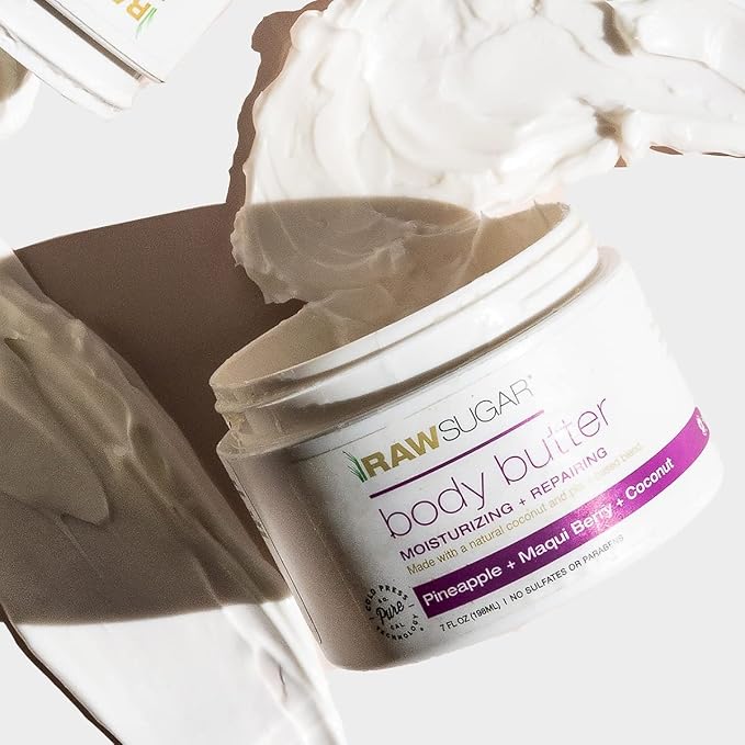 Raw Sugar Pineapple + Coconut + Maqui Berry Body Love Bundle - Body Wash, Body Scrub, Body Butter & Lip Balm, Clean, Made with Plant-Derived Ingredients, Formulated without Sulfates and Parabens-VivaGrace Women