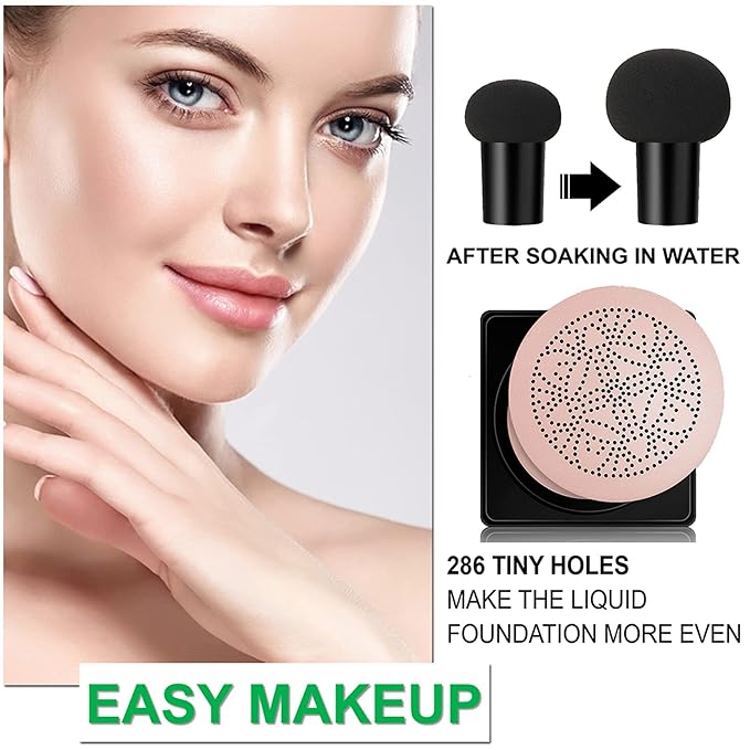 Mushroom Head Air Cushion CC Cream Foundation BB Cream Foundation Makeup Moisturizing CC Cream Liquid Foundation with Makeup Primer Concealer Lasting Even Skin Tone Makeup Base Primer(Natural)-VivaGrace Women