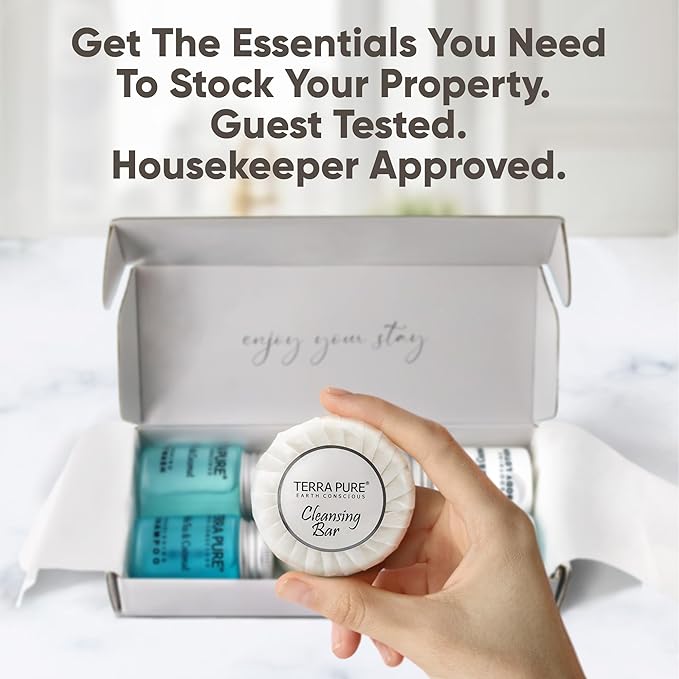 Terra Pure White Tea and Coconut Amenity Kit | Hotel Toiletries | 1oz Travel Size Shampoo, Conditioner, Lotion, Body Wash & Cleansing Bar for Guest Hospitality AirBnB/Vacation Rentals | 1 set/case-VivaGrace Women