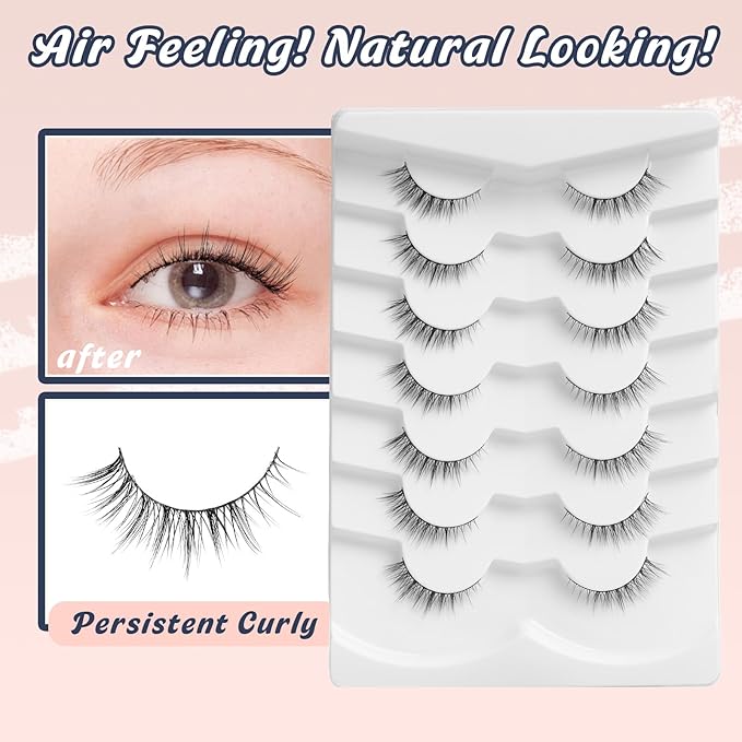 Natural Lashes Wispy Eyelashes Natural Look Short Lashes Pack 12mm Eyelashes C Curl False Lashes Thinner Band 3D Volume Fake Eyelashes 7 Pair Siligli-VivaGrace Women