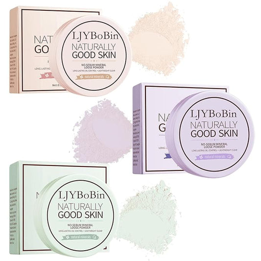 3PCS Loose Setting Powder Set,Lightweight Long Lasting Oil Control Loose Face Powder,Translucent Matte Drying Finishing Setting Powder for All Skin Types-VivaGrace Women