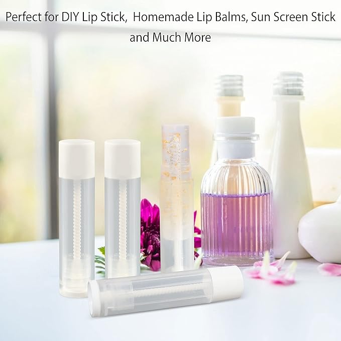 LotFancy Lip Balm tubes Empty, 60PCS 5.5ml (3/16 Oz), Clear Lip Balm Container Tubes with White Caps, BPA Free & Leak Free, Refillable-VivaGrace Women