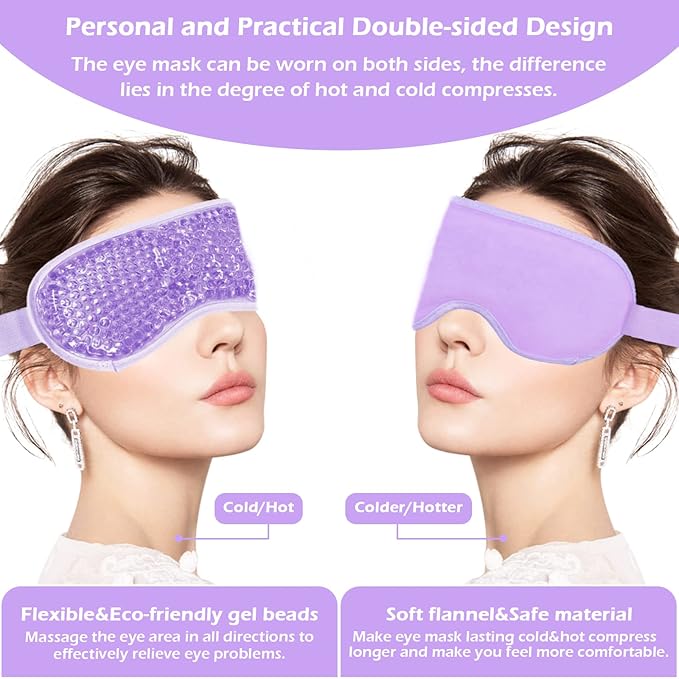 Permotary 2PCS Gel Eye Mask Reusable Hot Cold Compress Pack Eye Therapy,Therapeutic Gel Eye Spa Pad for Puffiness/Dark Circles/Eye Bags/Dry Eyes/Headaches/Migraines/Stress Relief-Pink&Purple-VivaGrace Women