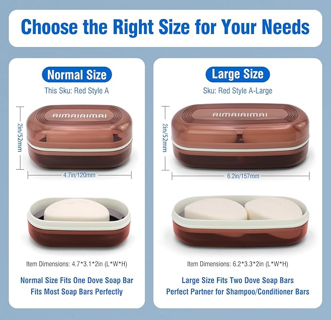 Travel Soap Container, Translucent Visible Soap Box, Travel Soap Holder with Removable Draining Layer, Portable Soap Case for Traveling, Camping, Gym (Red Style A)-VivaGrace Women