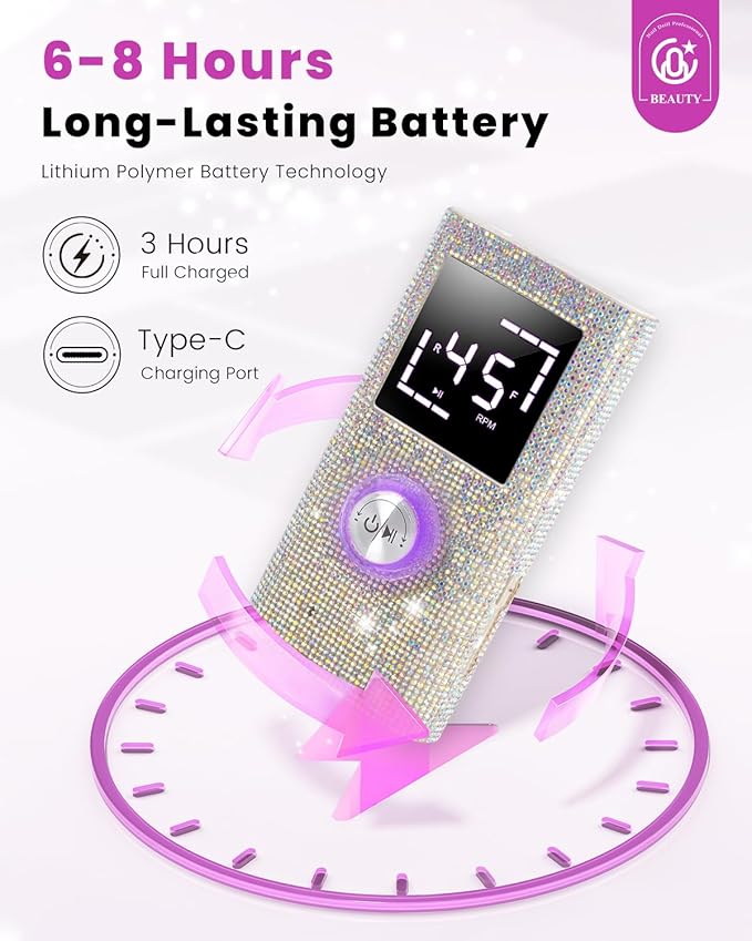 CozyZen Cordless Electric Nail Drill, 45000 RPM Rechargeable Diamond E-File, Portable & Low Noise for Acrylic/Gel Nails, Manicure & Pedicure - Professional & Home Use-VivaGrace Women