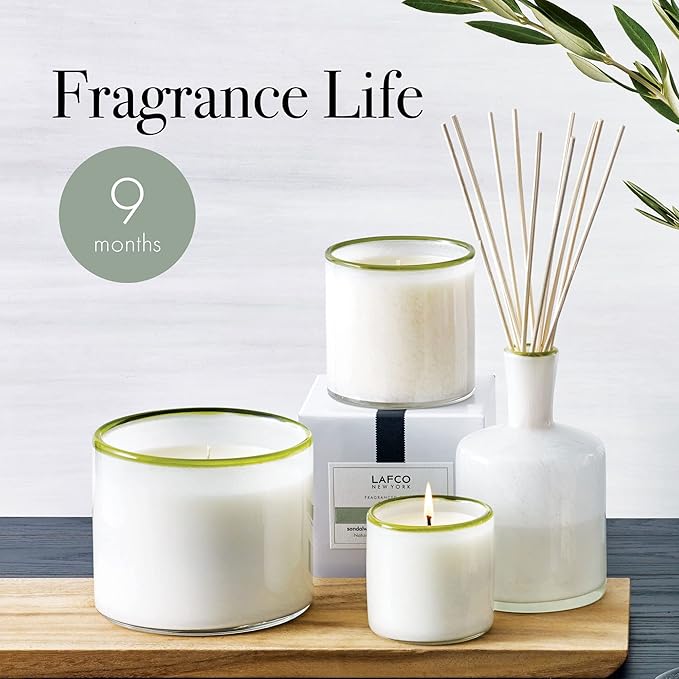 LAFCO New York Signature Reed Diffuser, Feu de Bois - 15 oz - Up to 9 Months Fragrance Life - Reusable, Hand Blown Glass Vessel - Natural Wood Reeds - Made in The USA-VivaGrace Women