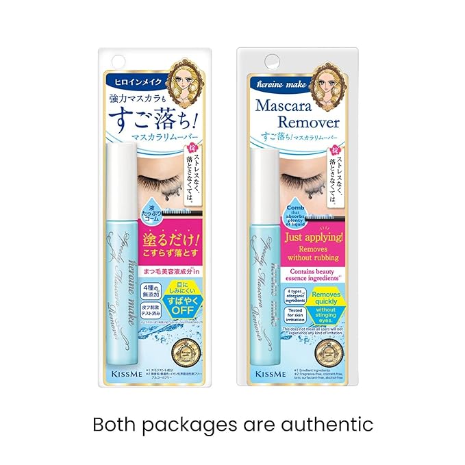 HEROINE MAKE by KISSME Mascara Duo Set | 2 Full-Size -Volumizing & Curl, Long-lasting False Eyelash Effect w/Curvy Brush Advanced Film 01 Jet Black + Gentle Eye Makeup Remover for Waterproof Mascara