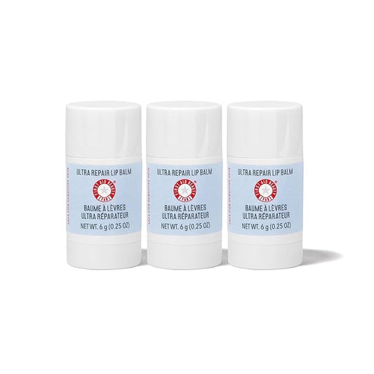 First Aid Beauty Ultra Repair Lip Balm – Instantly Hydrates to Leave Lips Soft, Supple + Plump – Concentrated Formula of Botanical Oils, Butters + Waxes – Three Pack, 3 * 0.25 oz-VivaGrace Women
