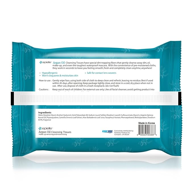Epielle Argan Oil Makeup Remover Cleansing Wipes Tissue | Gentle for all Skin Types | Daily Facial Cleansing Towelettes | Removes Dirt, Oil, Makeup (Pack of 6)