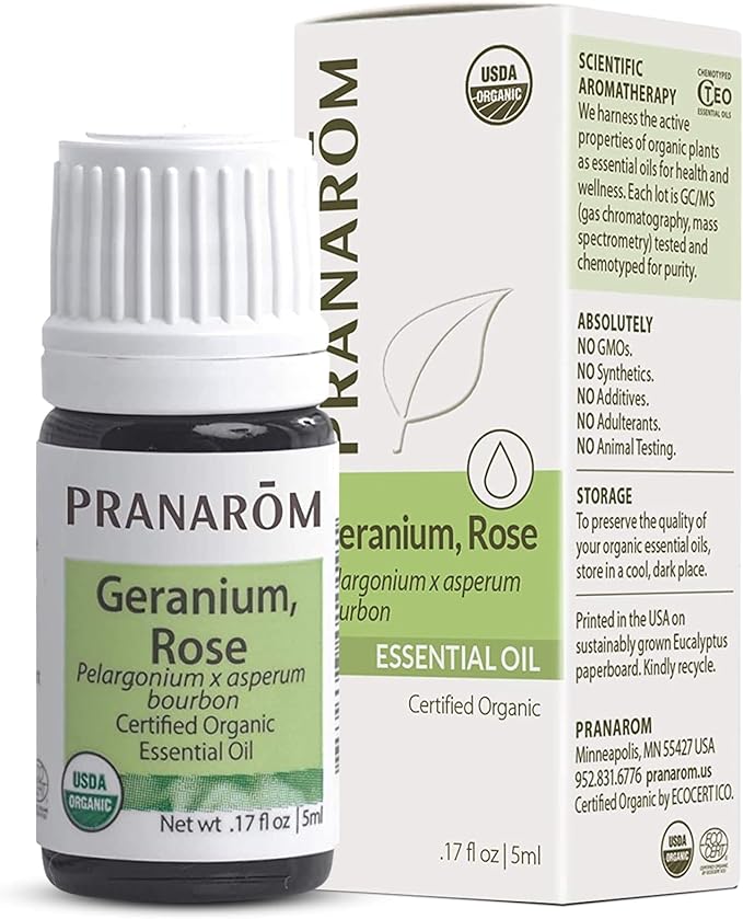 Pranarom USDA Certified Organic Rose Geranium Essential Oil (5ml), 100% Pure Undiluted Therapeutic Grade from Madagascar for Aromatherapy, Diffuser, Skincare, Relaxation, Pure Rose Scent-VivaGrace Women