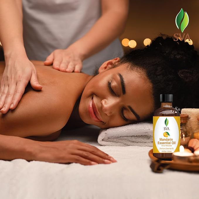 SVA Mandarin Essential Oil – 4 Fl Oz – 100% Natural Mandarin Oil - for Diffuser, Hair Care, Face, Skin Care, Aromatherapy, Scalp and Body Massage, Soap and Candle Making – with Dropper-VivaGrace Women