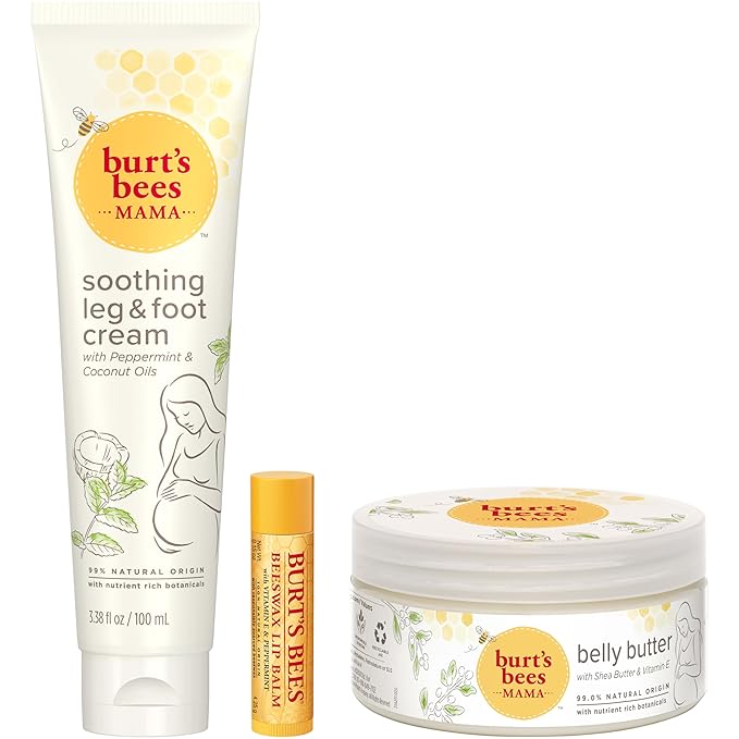 Burt's Bees Pregnancy Essentials Gifts Set, 3 Giftable Baby Shower Products & Must Have Baby Registry Items, Nourishing Skincare - Mama Belly Butter, Original Lip Balm, Leg & Foot Cream-VivaGrace Women