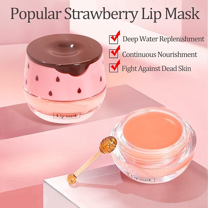 Strawberry Lip Sleeping Mask, Lip Mask Overnight Moisturizing Repairing Dry Crack Lip, Lip Care Products Reduce Lip Wrinkles & Dead Skin, Lip Moisturizer for Very Dry Lips, Women's Daily Lip Balm (strawberry)-VivaGrace Women