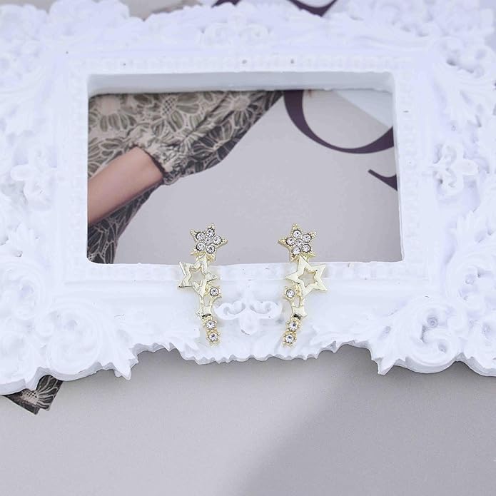 Boho Cz Star Ear Crawler Earrings Crystal Star Climber Earrings Gold Star Stud Earrings Vintage Cluster Star Earrings Jewelry for Women-VivaGrace Women