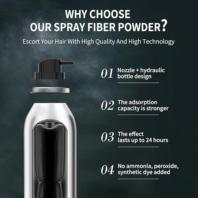 Sevich Hair Fiber Thickener Spray - Instant Hair Thickening Powder for Men & Women, Root Touch Up Hair Color, Hair Building Fibers for Thinning Hair, Waterproof, Sweatproof, Natural Look,120ml Black-VivaGrace Women