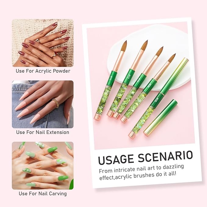 Acrylic Nail Brush Size #10, KEMEISI 100% Pure Kolinsky Nail Art Brushes Sturdy Handle Oval Shaped Acrylic Powder Nail Design Tools for Professional Manicure DIY Home Salon (Green)-VivaGrace Women