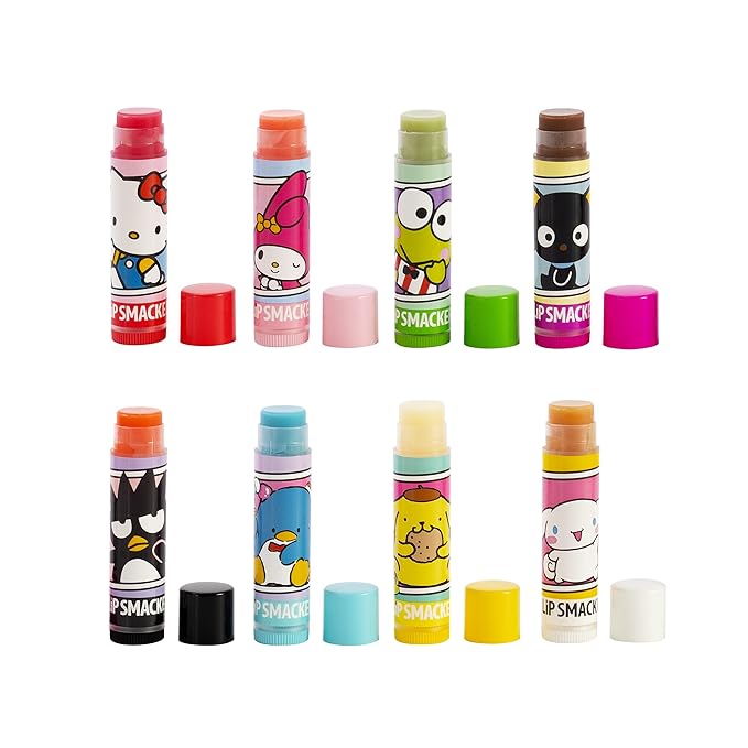 Lip Smacker Sanrio Hello Kitty and Friends 8-Piece Flavored Lip Balm, Clear, For Kids, My Melody, Little Twin Stars, and Chococat-VivaGrace Women