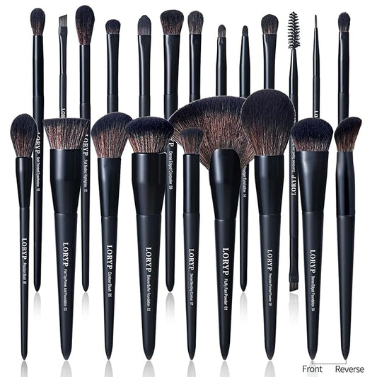 LORYP Black Makeup Brushes Set 21Pcs Powder Blush Foundation Concealer Highlighter Brush Vegan Pro Face and Eye Brush Kit-VivaGrace Women
